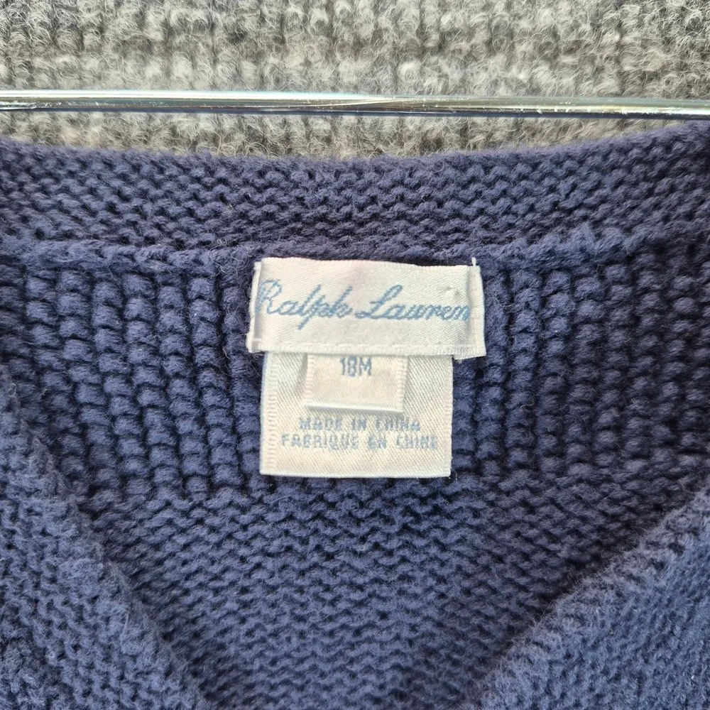 Ralph Lauren Baby Cardigan 18M Navy Blue Cotton Embroidered Pony